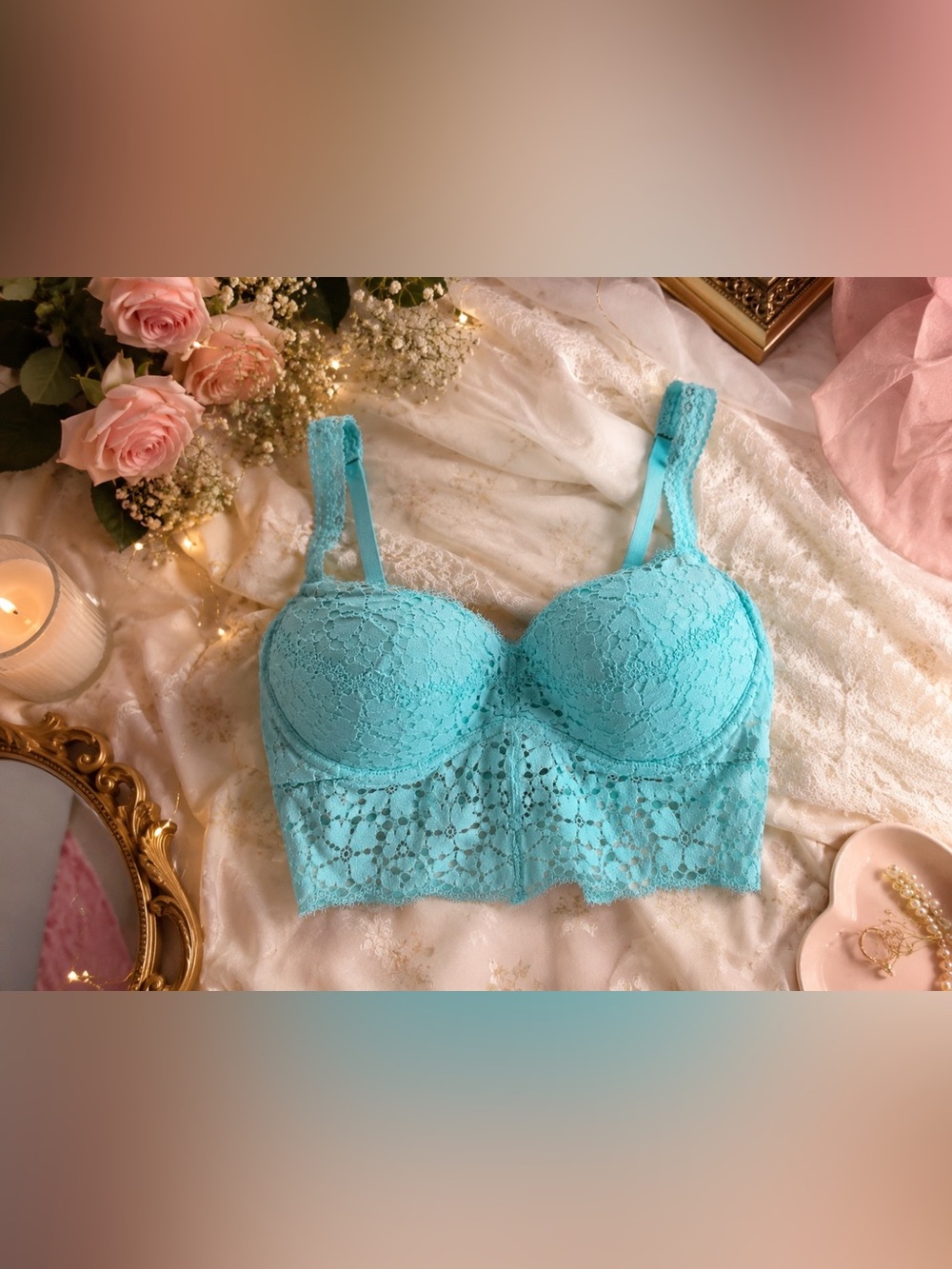 NWOT PINK Victoria’s Secret Aqua Lace Longline Bralette Size Small